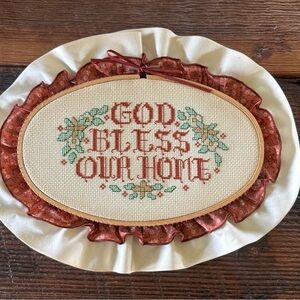 “God Bless our Home” Vintage Embroidered Wall Hanging